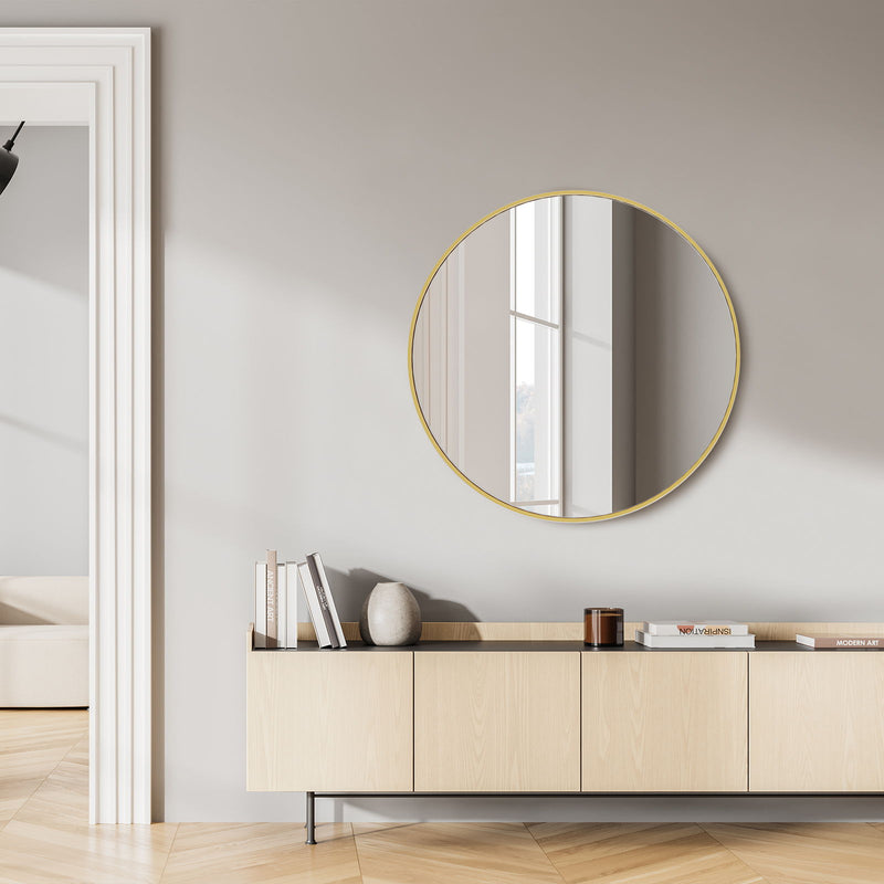 30" Aluminum Round Framed Accent Mirror - Gold