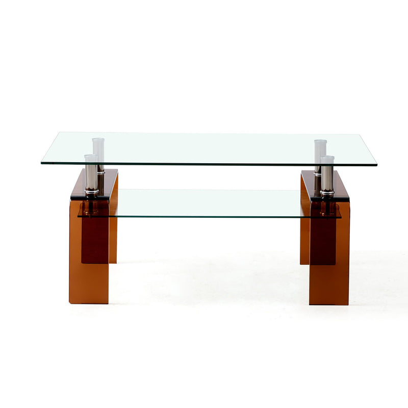 39" Glass Coffee Table With Shelf - Clear And Brown