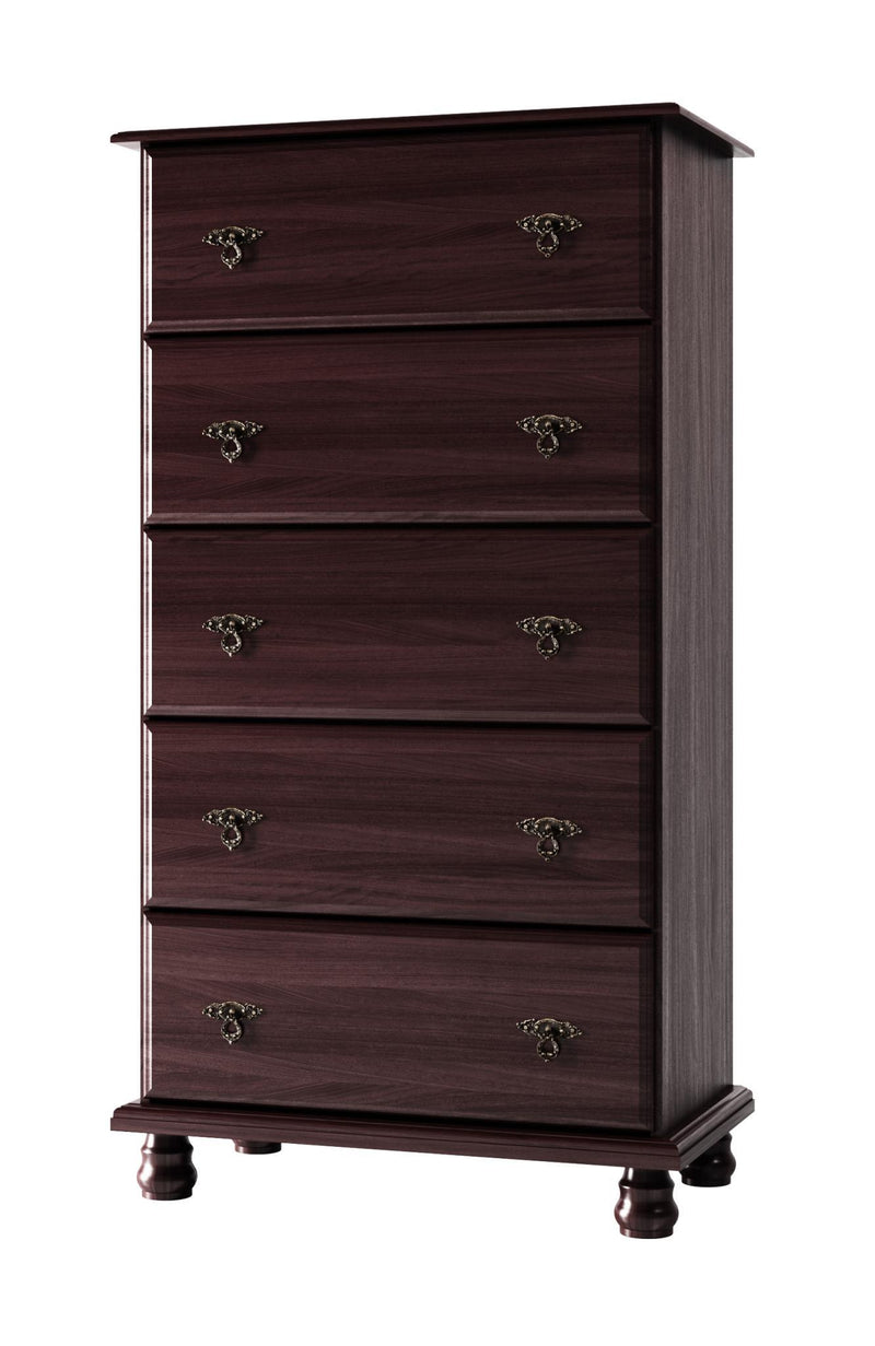 Solid Wood Five Drawer Dresser (760737) - Dark Brown