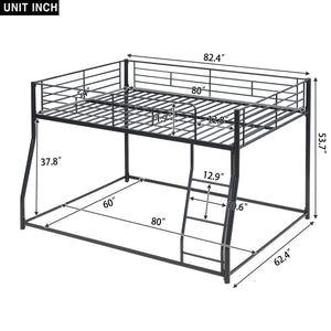 Metal Floor Bunk Bed, Full XL over Queen, Black