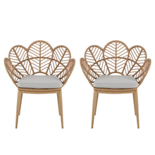 Load image into Gallery viewer, Kirk - Outdoor Wicker Peacock Shape Papasan Style Chair, Teak Finished Leg (Set of 2) - Beige / Light Brown / Light Teak
