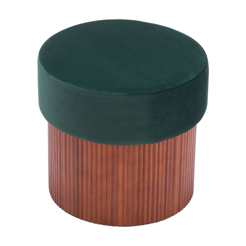 Fabric Round Ottoman - Green / Brown