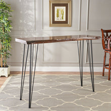 Load image into Gallery viewer, Modern Industrial Breakfast Bar Table, Metal Hairpin Legs &amp; Wood Veneer Top - Natural
