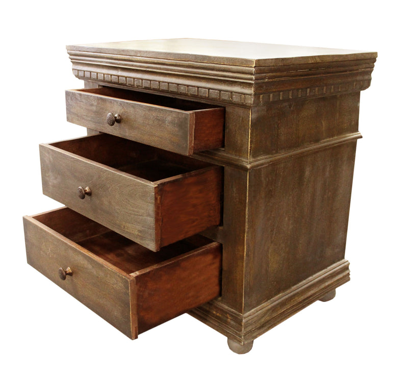 Wood Three Drawer Nightstand - Solid