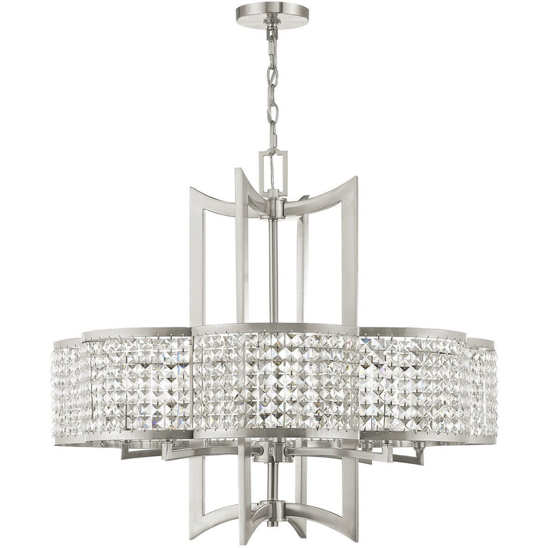 27'' Eight-Light Dimmable Chandelier With Shades - Nickel