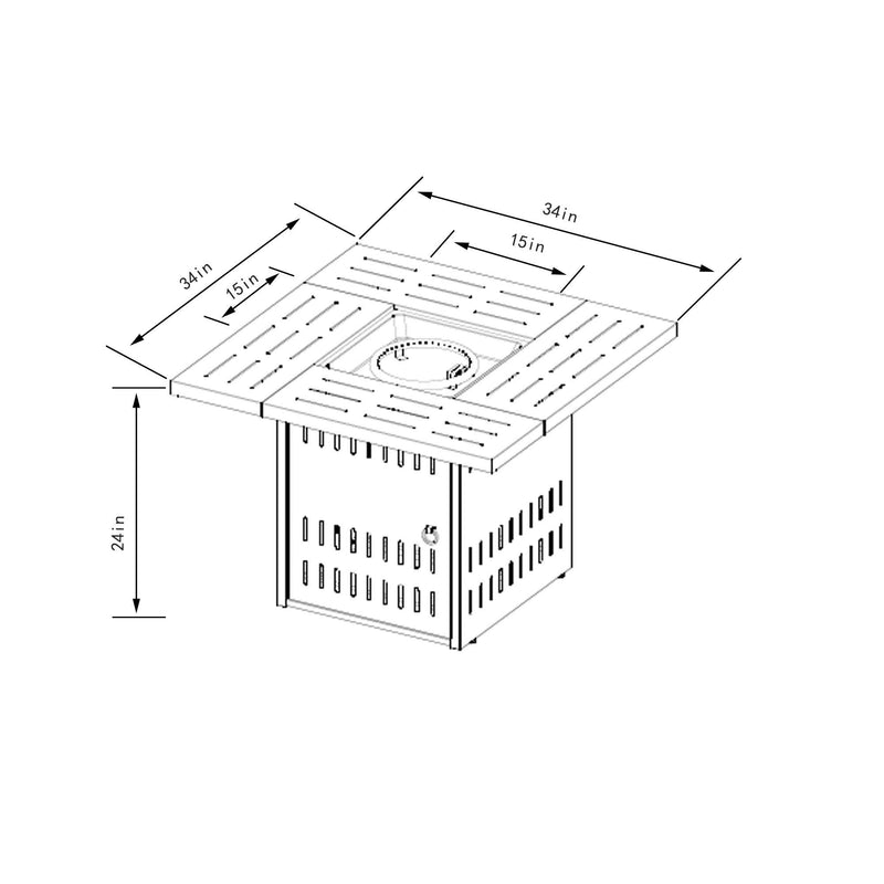 Propane Gas Fire Pit Table, 50000 Btu, Rectangular For Outside - Black