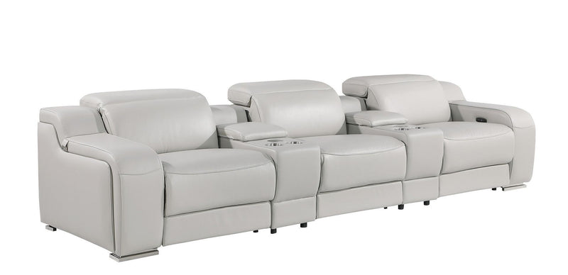 129" Italian Leather Reclining USB Sofa - Light Gray