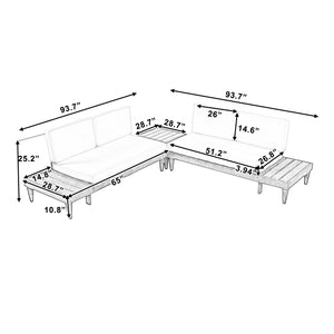 TOPMAX Outdoor 3-Piece Patio Furniture Set Solid Wood Sectional Sofa Set with Coffee Table Conversation Set with Side Table and Cushions, Grey+Beige