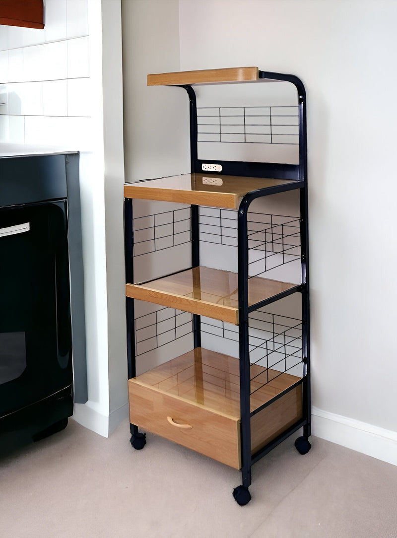26" Rolling Kitchen Cart With Storage - Natural / Black