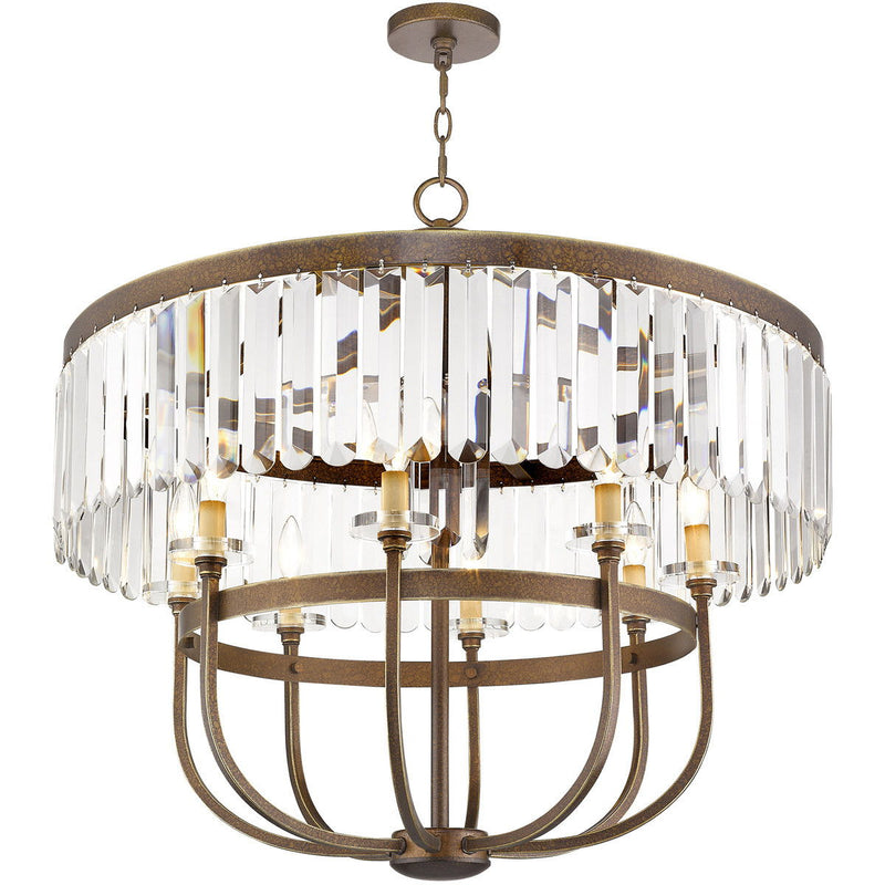 30" Eight Light Metal Dimmable Chandelier With Shades - Bronze / Clear