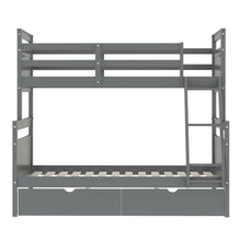 Load image into Gallery viewer, Twin over Full Bunk Bed with Ladder, Two Storage Drawers, Safety Guardrail, Gray
