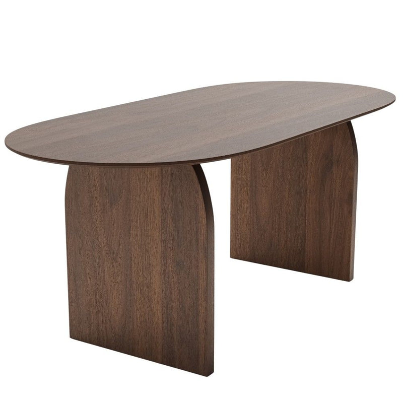 67" Solid Wood Mirrored Double Pedestal Base Oval Dining Table - Walnut