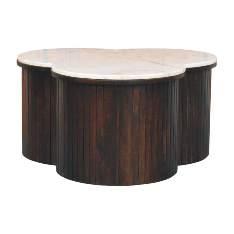 Genuine Marble And Solid Wood Free Form Drum Coffee Table - White And Brown
