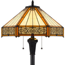 Load image into Gallery viewer, Two Light Traditional Shaped Floor Lamp With Orange And Ivory Abstract Tiffany Glass Empire Shade - Bronze
