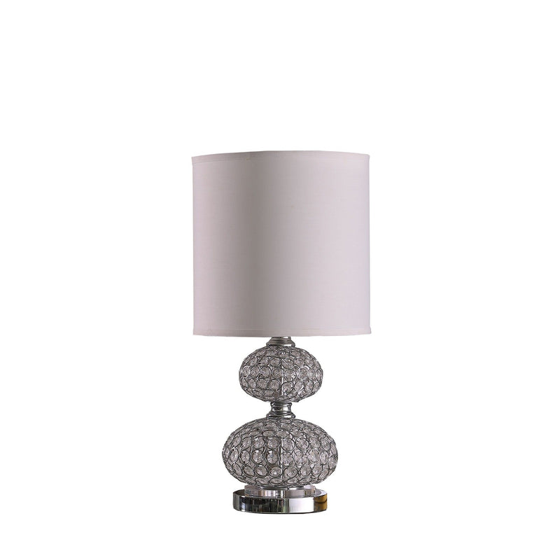 Faux Crystal Double Orb Table Lamp With White Classic Drum Shade - Chrome