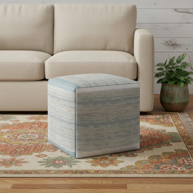 Cotton Cube Pouf Ottoman - Blue