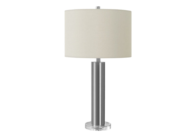 Acrylic Cylinder Table Lamp With Ivory Drum Shade - Silver Metallic
