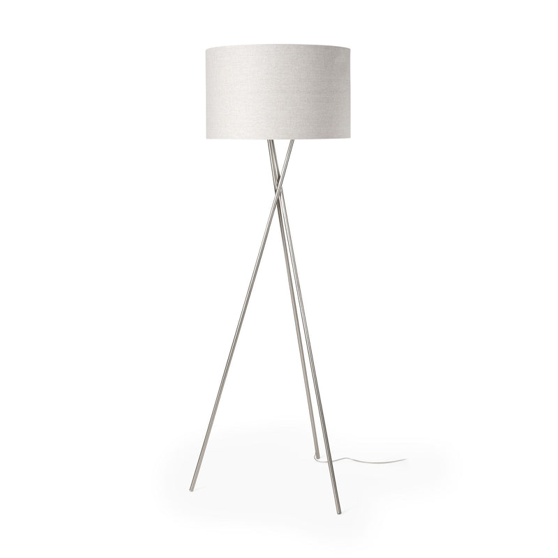 Tripod Floor Lamp With Fabric Drum Shade - Beige