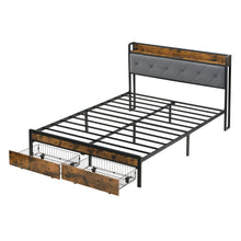 Load image into Gallery viewer, Modern Bed Frame With LED Lights, Upholstered Headboard, USB Charging
