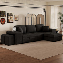 Load image into Gallery viewer, Modern L-Shape 3 Seat Reversible Sectional Couch, Pull Out Sleeper Sofa With Storage Chaise And 2 Stools For Living Room Furniture Set
