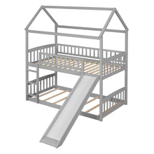 Load image into Gallery viewer, Twin Over Twin Bunk Bed with Slide, House Bed with Slide, Gray(OLD SKU: LT000213AAE
