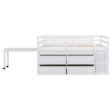 Load image into Gallery viewer, Loft Bed With Retractable Writing Desk And 4 Drawers, With Lateral Portable Desk And Shelves
