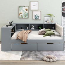 Load image into Gallery viewer, Upholstered Headboard Platform Bed With Storage Shelves, Drawers, Charging Station
