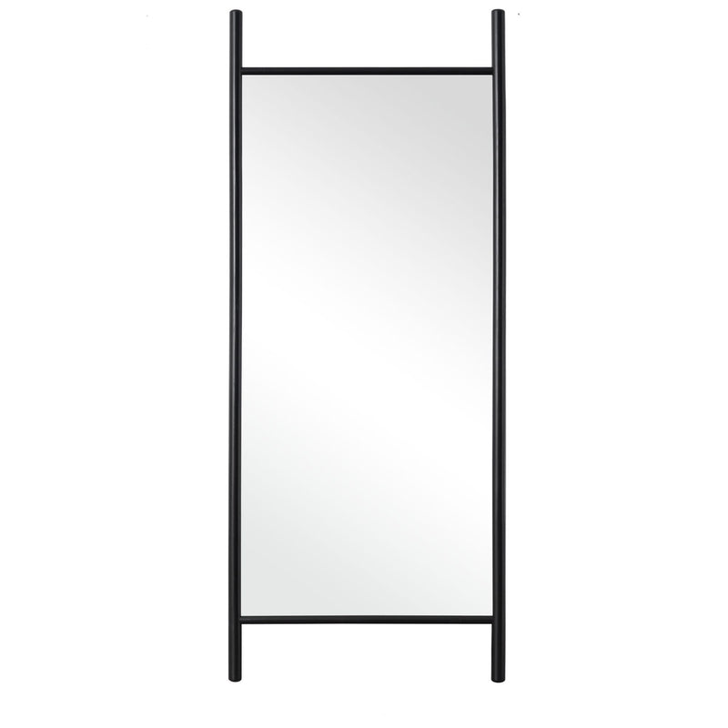 71" Solid Wood Ladder Leaning Framed Full Length Mirror - Black