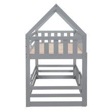 Load image into Gallery viewer, Twin over Twin House Bunk Bed with Fence and Door, Gray
