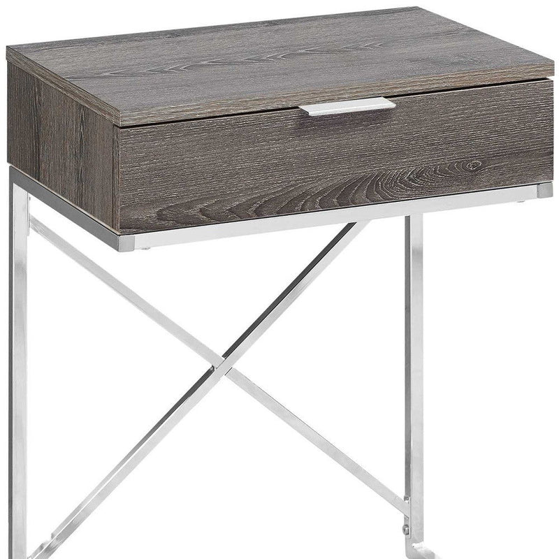 Wood And Metal End Table With Drawer - Silver And Taupe