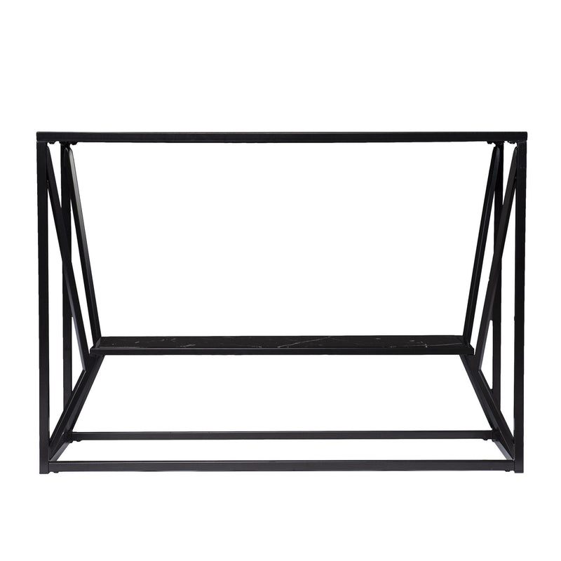 42" Glass Frame Console Table With Shelves - Black