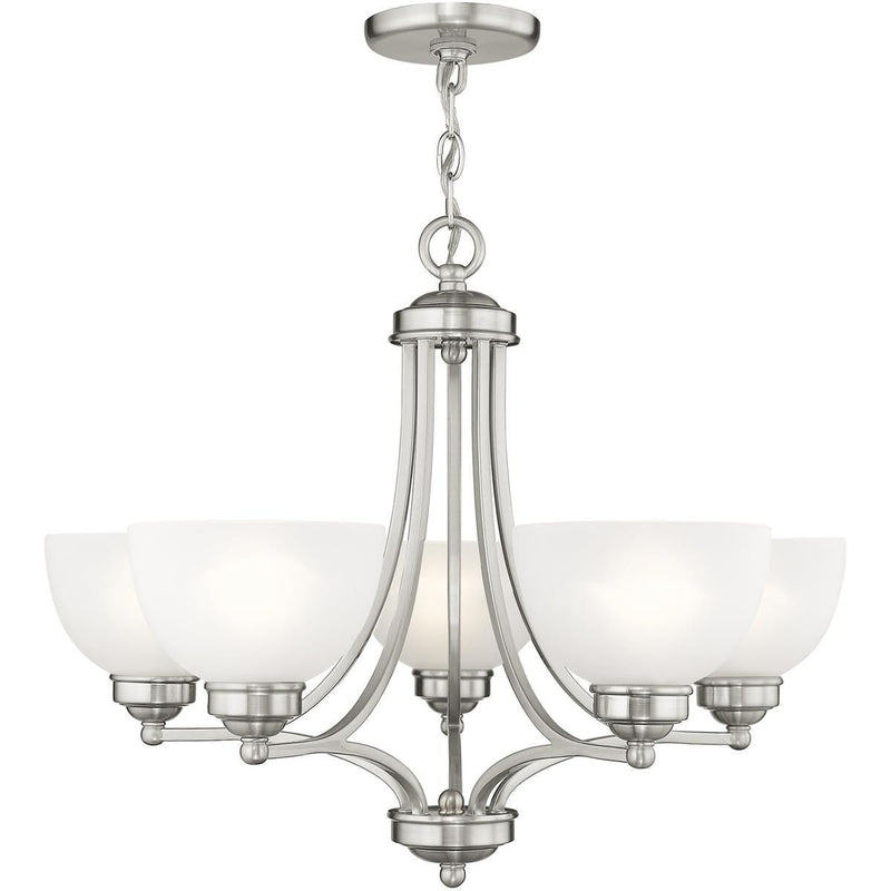 20'' Five-Light Dimmable Chandelier With Shades - Nickel
