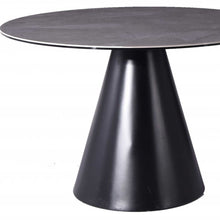 Load image into Gallery viewer, 47" Rounded Stone And Iron Pedestal Base Dining Table - Gray
