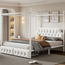 Load image into Gallery viewer, Queen Size Canopy Platform Bed With Upholstered Headboard And 2 Storage Drawers - White
