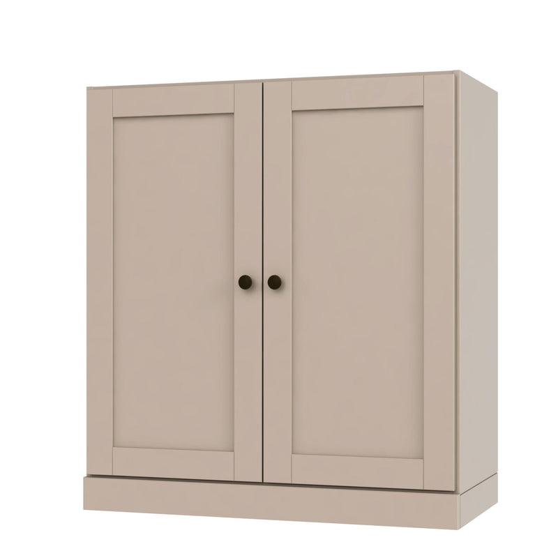 Adjustable Three Tier Library Bookcase With Two Doors - Beige