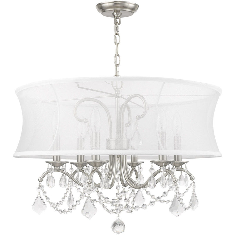 21" Six Light Dimmable Chandelier With Shades - Nickel