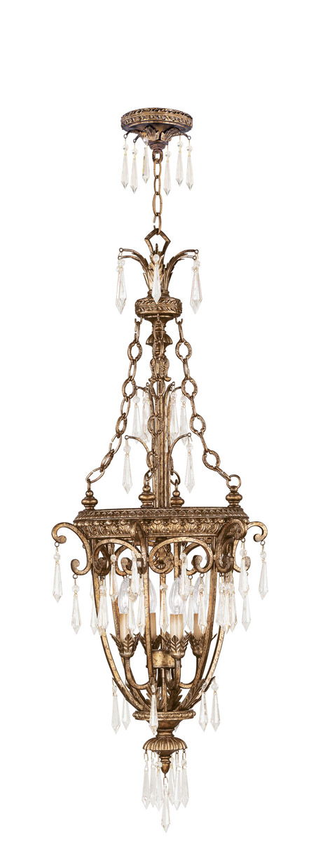 48" Four Light Metal Dimmable Chandelier With Shades - Gold / Clear