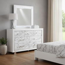 Load image into Gallery viewer, Modern Dresser With 7 Faux Marble Detailed Front Drawer. - White
