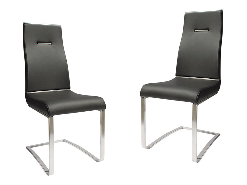 Faux Leather Upholstered Dining Side Chairs (Set of 2) - Silver / Black