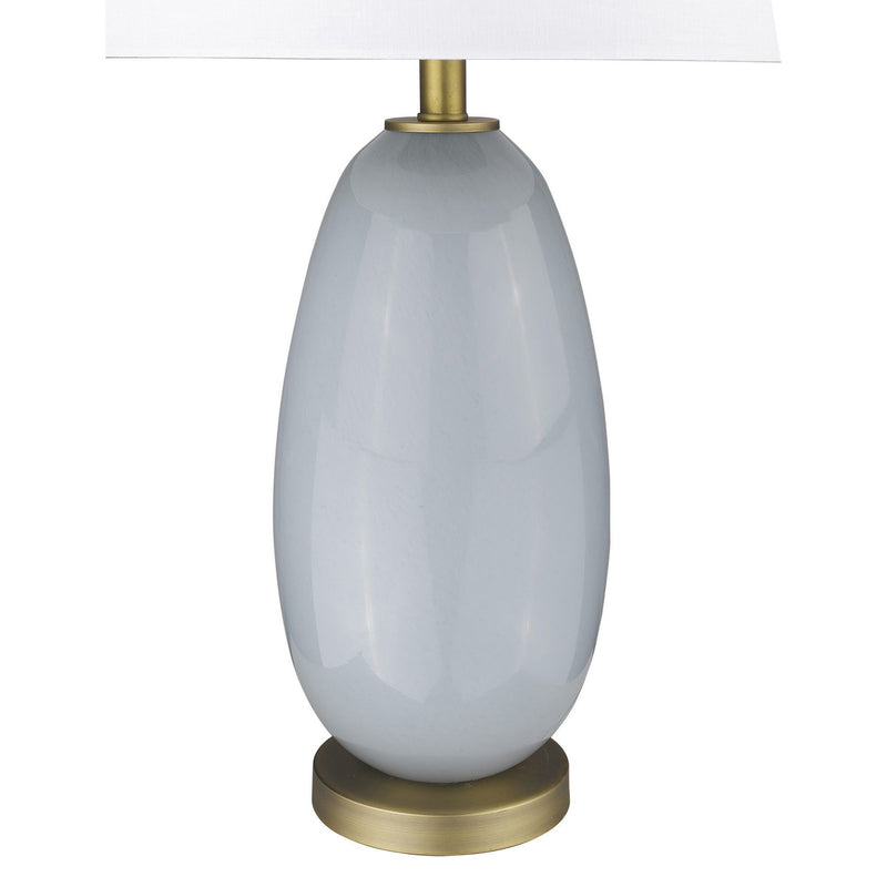 Glass Table Lamp With White Drum Shade - Light Gray