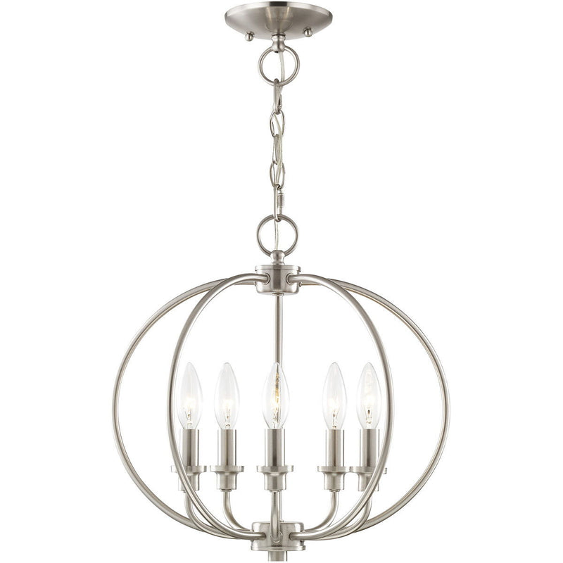 15" Five Light Dimmable Chandelier With Shades - Nickel
