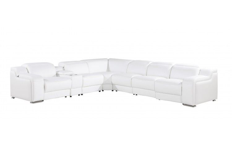 Italian leather 3 power reclining seats L shaped Seven Piece Corner Sectional With Console - White