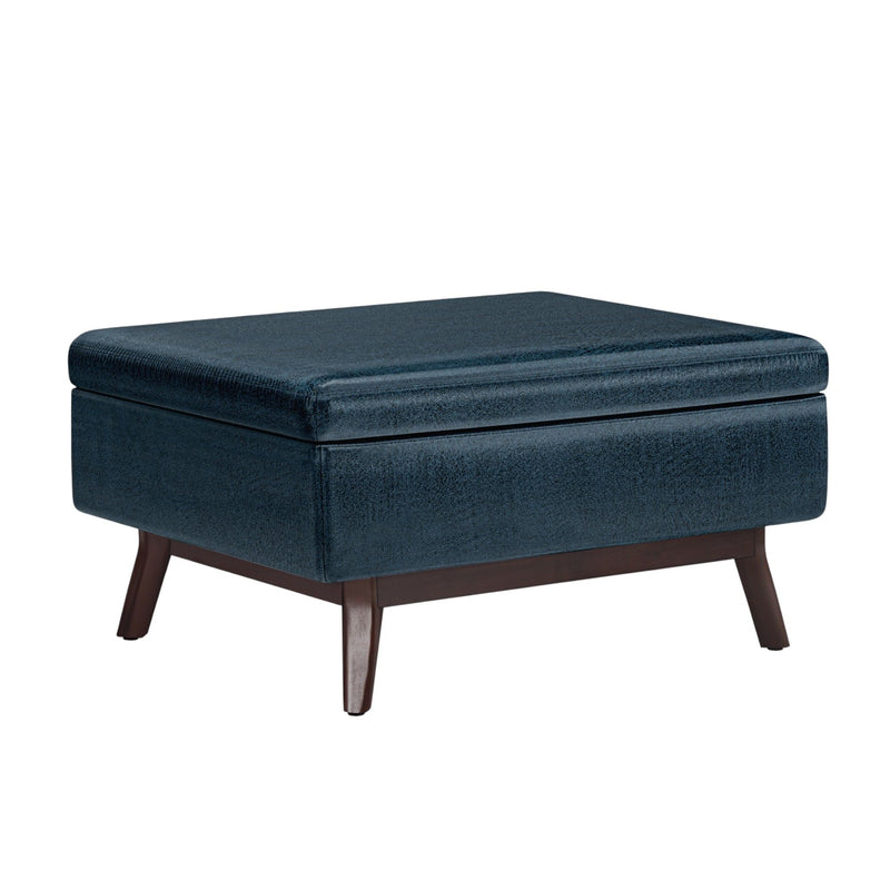 34" Leather Cocktail Ottoman With Storage - Blue / Brown