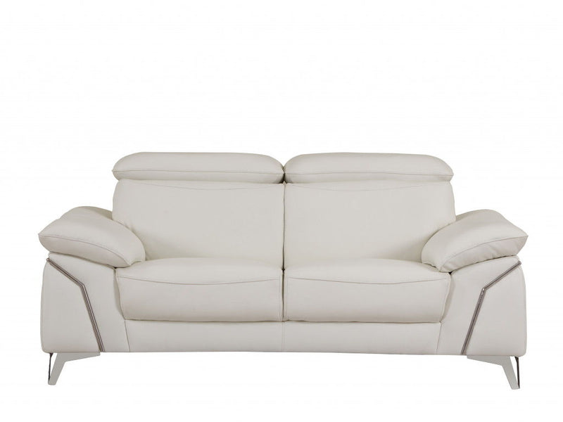 Italian Leather Sofa With Silver Legs - White