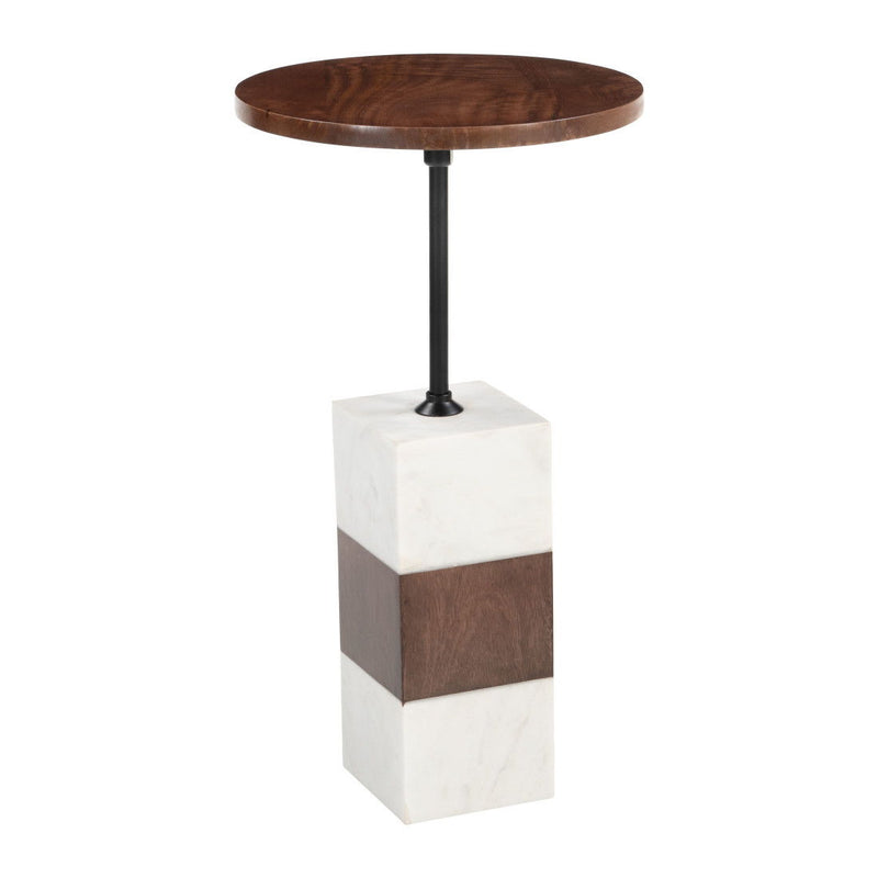 22" Marble Pedestal End Table - White