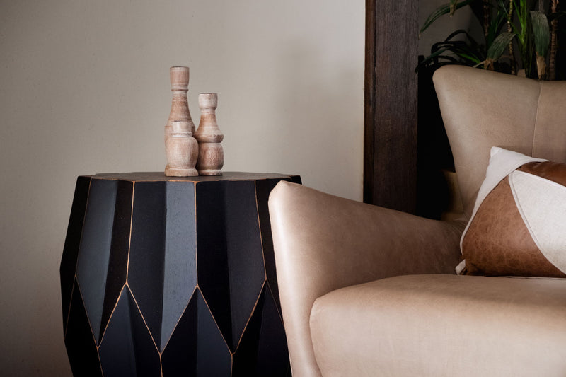 Solid Wood Round Drum End Table - Black
