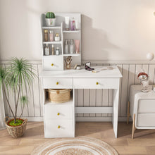 Load image into Gallery viewer, Dressing Table With Movable Mirror And LED Light, 5 Drawer Storage Organizer - White
