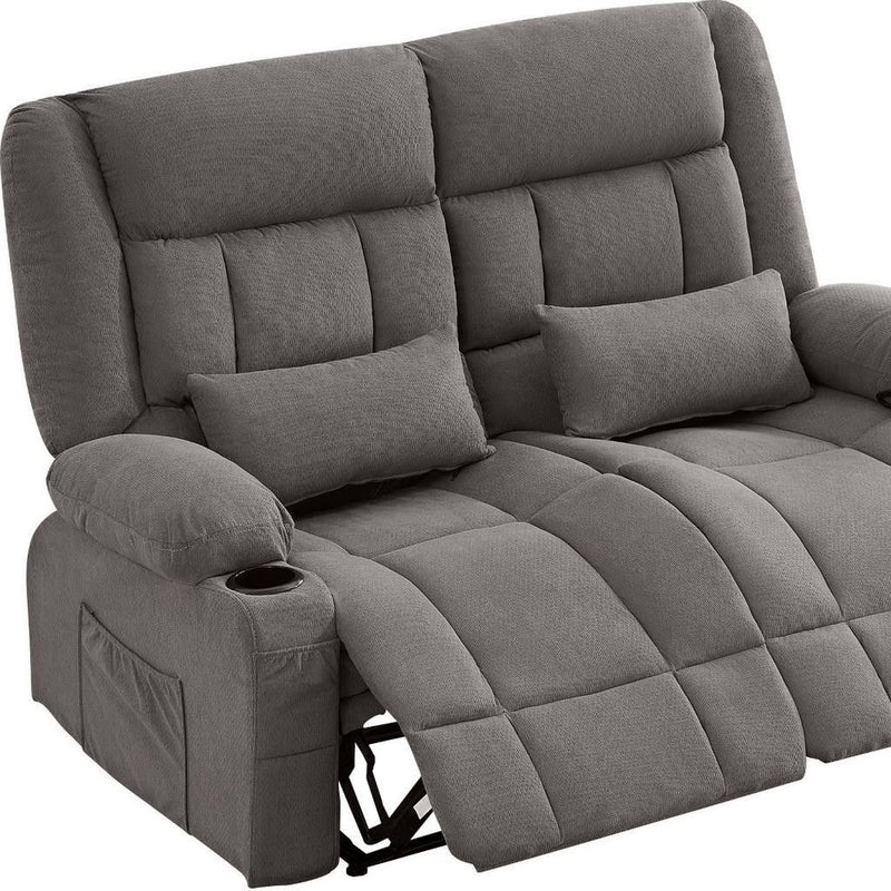 Microfiber Manual Reclining Loveseat With Storage Toss Pillows - Gray