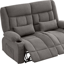 Load image into Gallery viewer, Microfiber Manual Reclining Loveseat With Storage Toss Pillows - Gray
