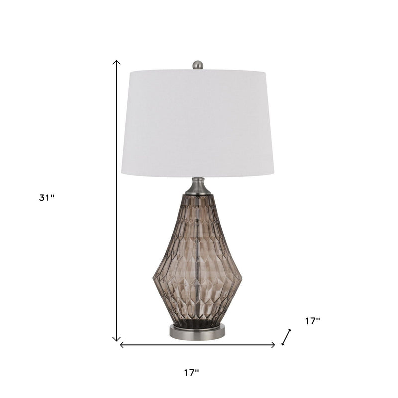 Metal Geometric Table Lamp With Off-White Empire Shade - Gray